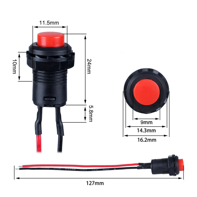 Wintai-Tech drukknop hoorn schakelaar 12v drukknop startschakelaar 12mm momentane drukknop Schakelaar met kabel assemblage