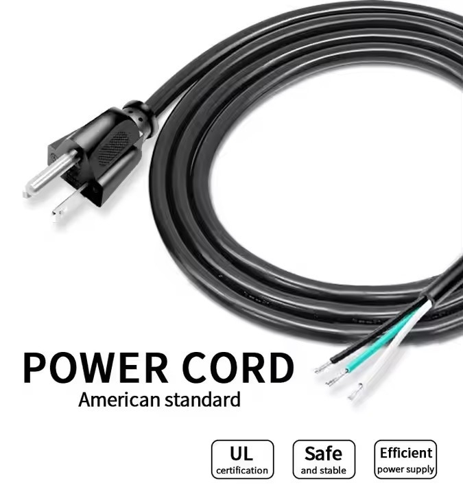 Hoogwaardig Amerikaans stroomkabel 3 pin zwart PVC 3 prong puur koperen plek 18awg 1.5 meter 5ft geschil en gebakken voor thuis
