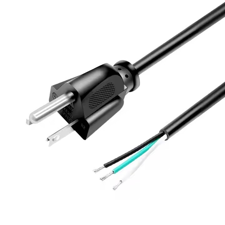 Hoogwaardig Amerikaans stroomkabel 3 pin zwart PVC 3 prong puur koperen plek 18awg 1.5 meter 5ft geschil en gebakken voor thuis