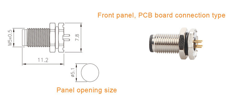 Fabriekscirculaire connector M5 Code-A Waterdicht Panel Flanche PCB Mannelijke Socket Ondersteuning 3-Core En 4-Core