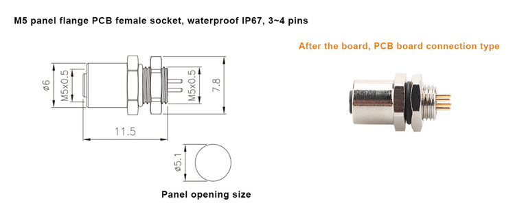 Fabriek M5 Code-A 4Pin Panel Flange PCB Vrouwelijke Socket Circular Connector IP67