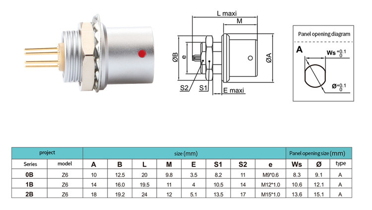 IP68 Push Pull Self Locking Industrial Control B Series Z6 6 pin Vrouwelijke tot 6 pin Signal Sensor cirkelvormige connector