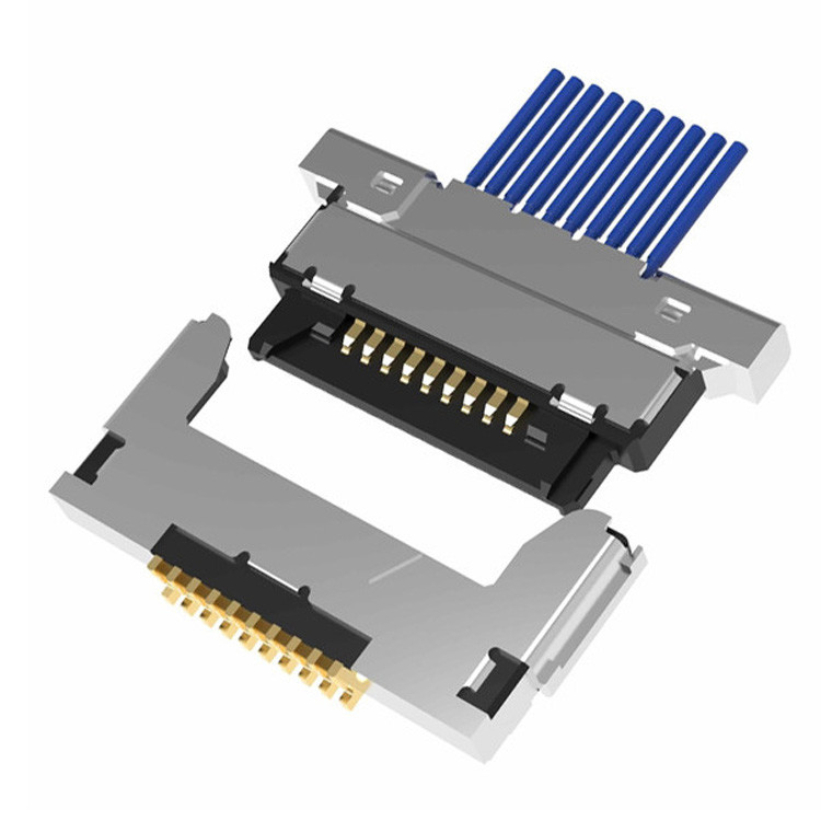 Micro-coaxiale kabelconclusie 20345-010T32R met 0,4 mm tussenlaag en horizontale koppeling type10-pin LVDS micro-coaxiale aansluiting
