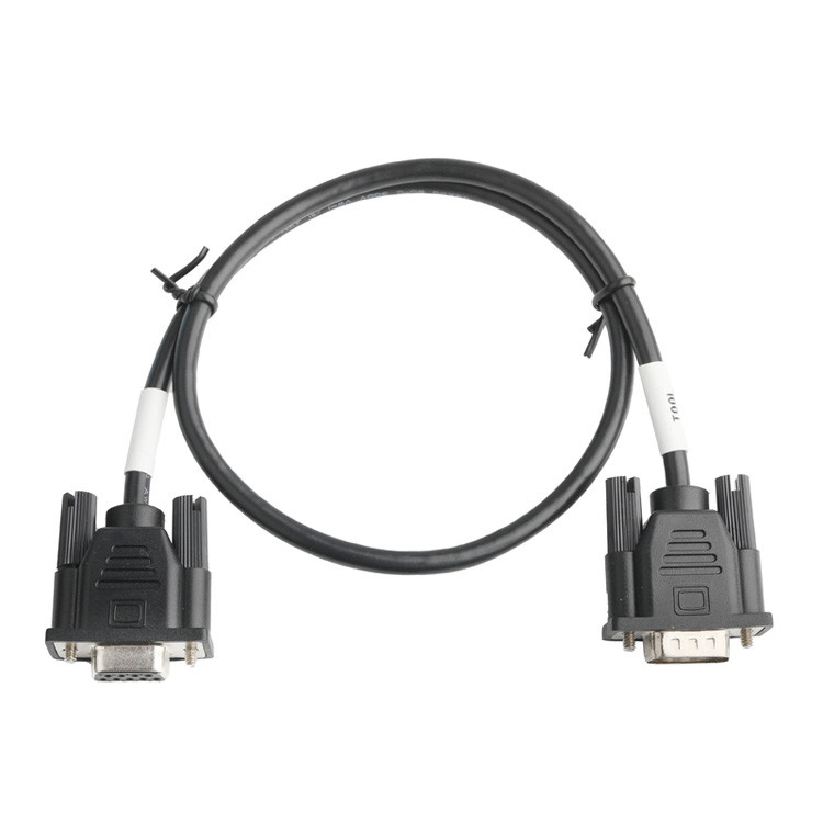 D-SUB-9Pin Mannelijke connector met soldeertype, witte rubberen kern en nikkelgeplatte schelp naar D-SUB-9Pin Vrouwelijke connector