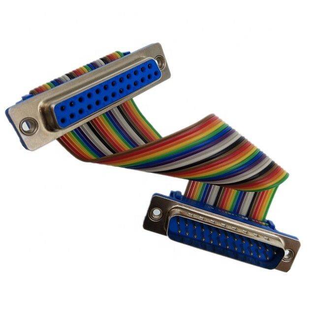 25-pins vergulde D-Sub connector met platte lintkabel op maat en IDC krimpaansluiting