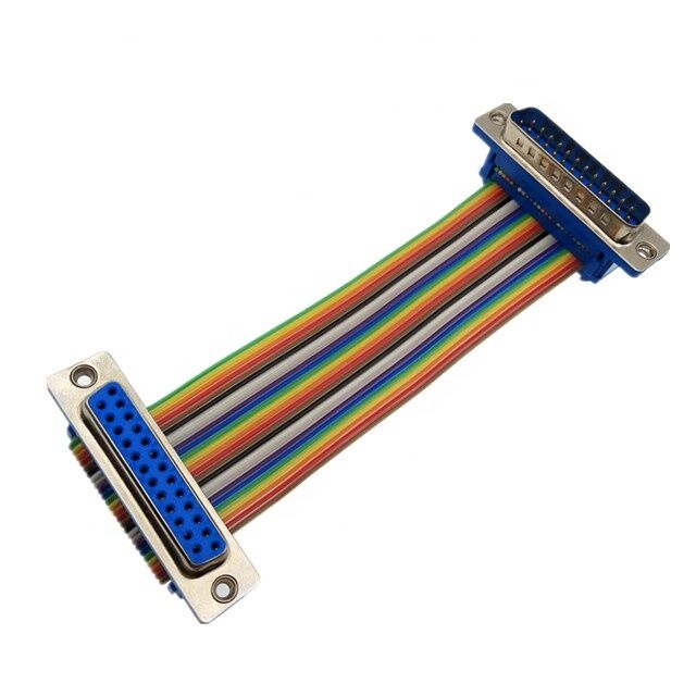 25-pins vergulde D-Sub connector met platte lintkabel op maat en IDC krimpaansluiting