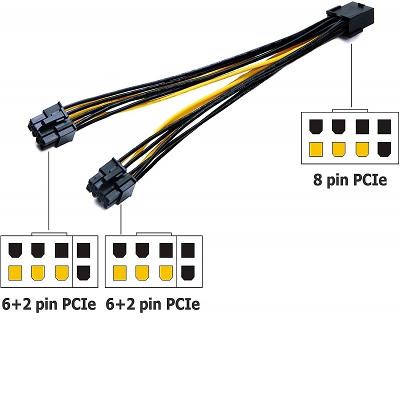 Pcie8pin Wijfje aan Dubbele PciE 6 Vga van 2pin Mannelijke de Convertorkabel 18awg 20cm van de Splitsersmacht voor de Videokaart van Grafiekgpu